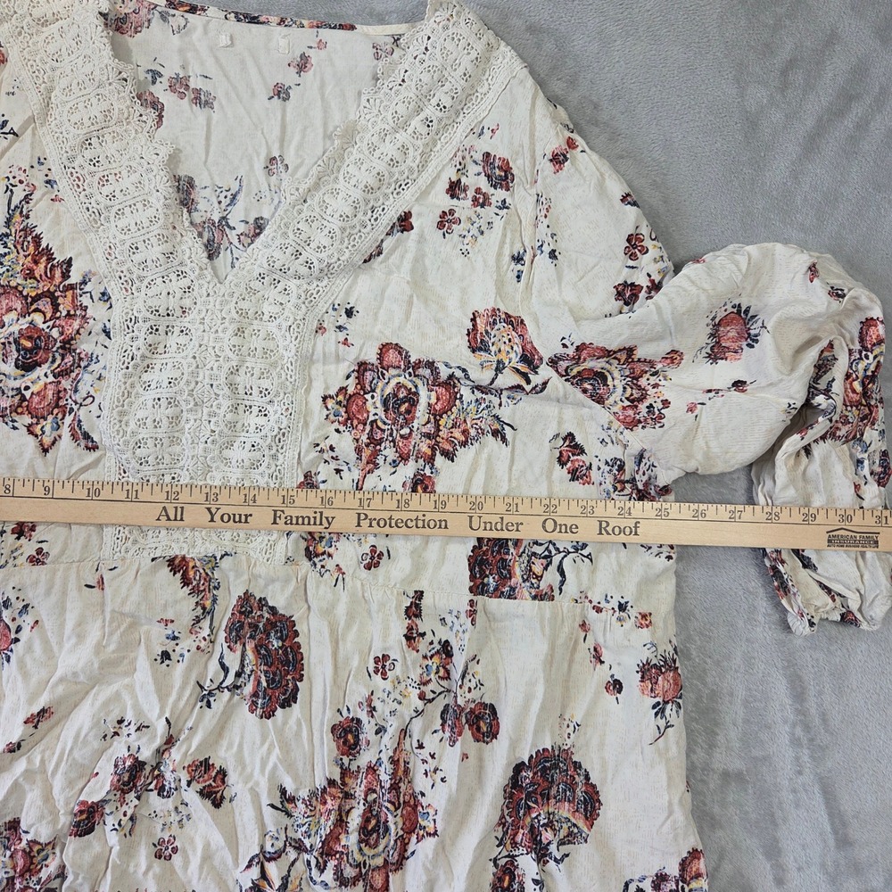 Maurices Boho Floral Crochet Lace V-Neck Babydoll Blouse Cream Top Western Boho - Picture 2 of 6